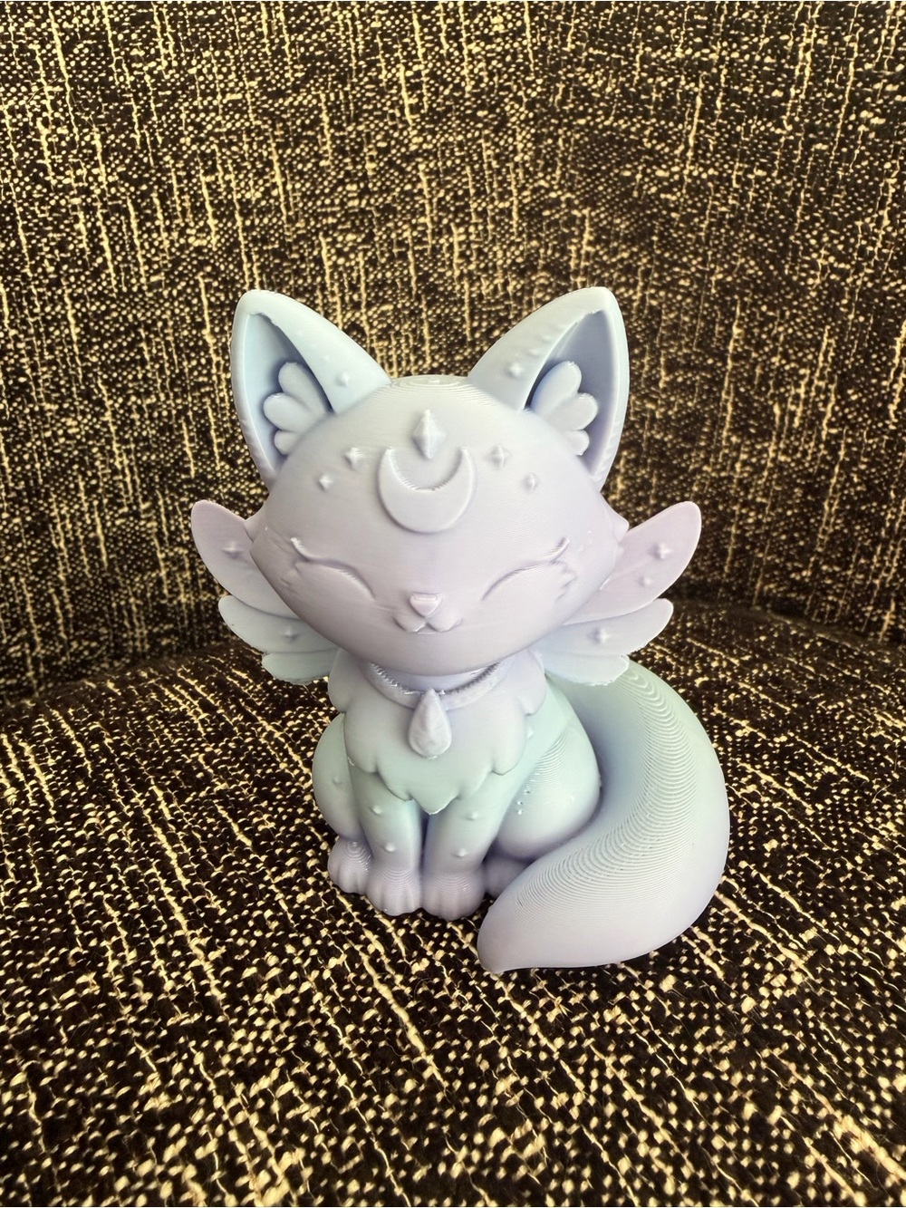 Mystic Fox Cat Figurine - Lavender and Blue